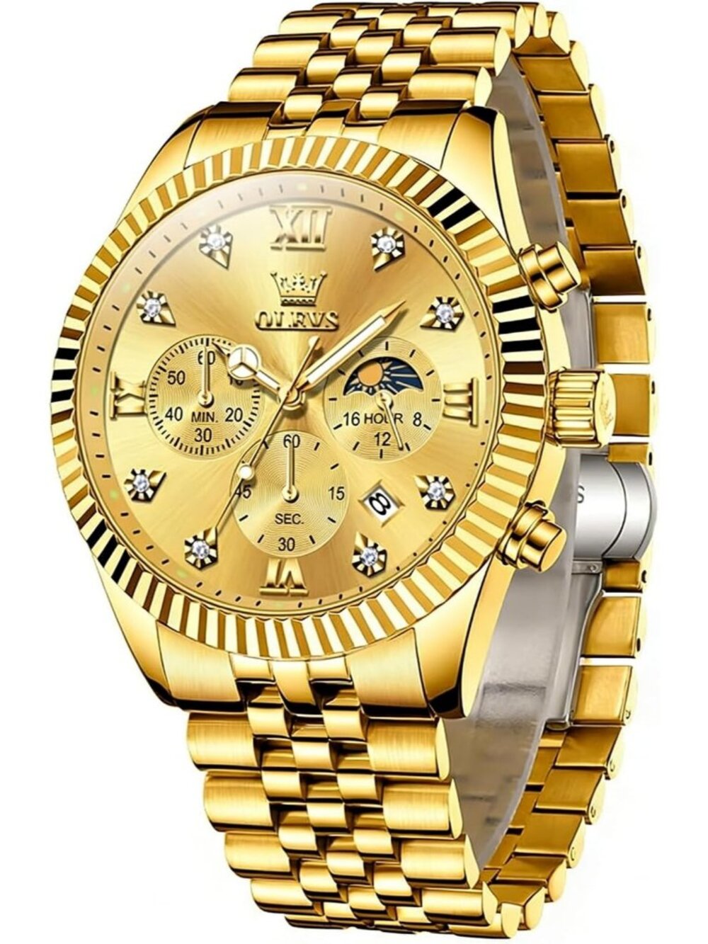 OLEVS Men's Gold Luxury Gold Stainless Steel Big Face Waterproof Watch